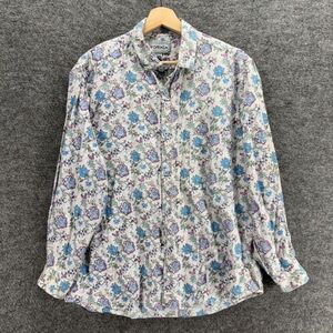 Forenza Shirt Men L Large Gray Floral Button Up Long Sleeve Collared Cotton